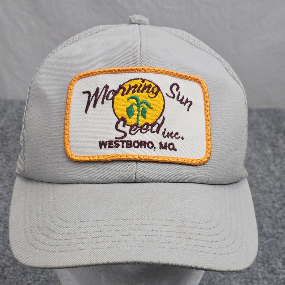 Vintage Morning Sun Seed Trucker Hat Farm Patch Cap Gray Mesh‎ Snapback Made USA